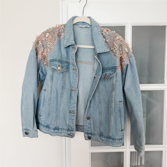 Polagram Jackets & Blazers - Vici/Polagram Light Blue Embellished Jean Jacket